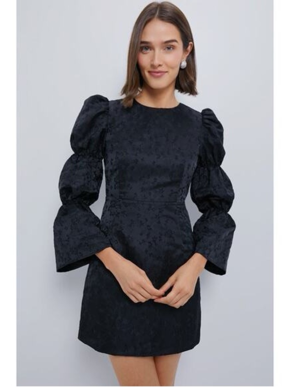 Tuckernuck Hyacinth House Black Jacquard Puff Sleeve Darcy Mini Dress size M